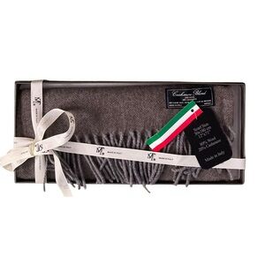 Linea Emmeti Wool Cashmere Herringbone Fringe Scarf NWT Grey Made in Italy